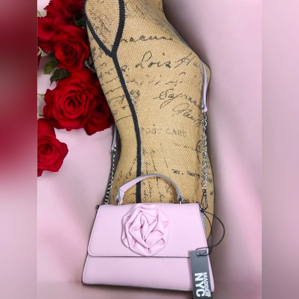 Madden NYC Women's Rosette Top Handle Handbag In Pastel Pink NWT - Picture 9 of 16